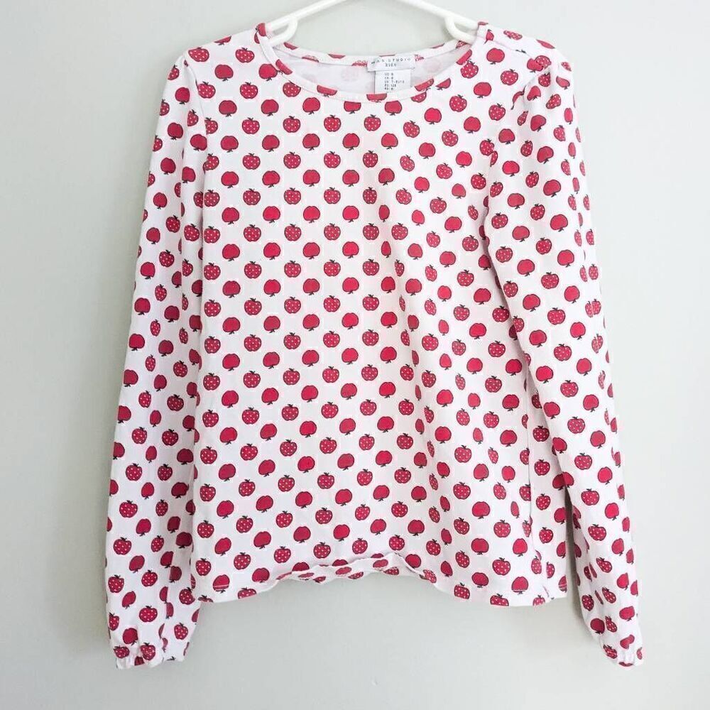Max Studio Kids Girls Apple Print Long Sleeve Top